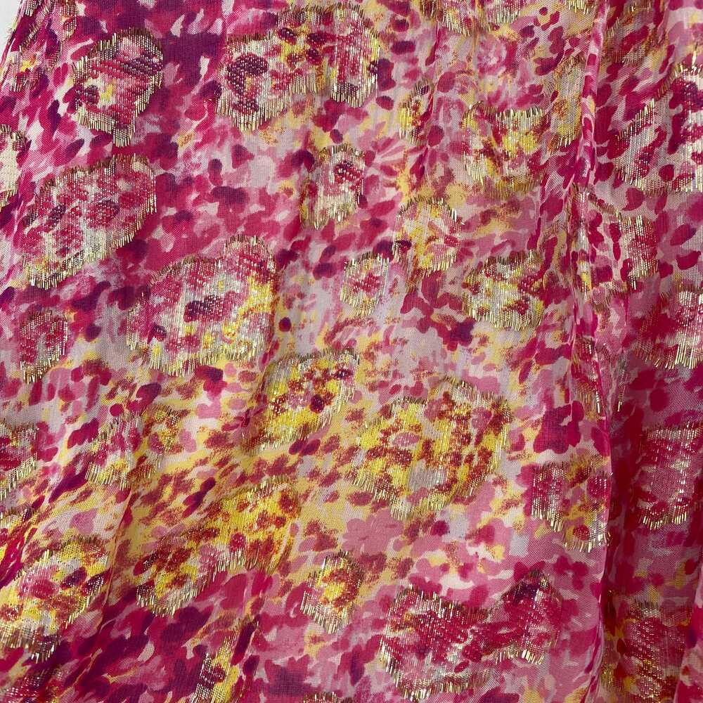 BCBGMaxAzria Pink Yellow Metallic Watercolor Maxi Dress | Size 10 - Picture 7 of 11